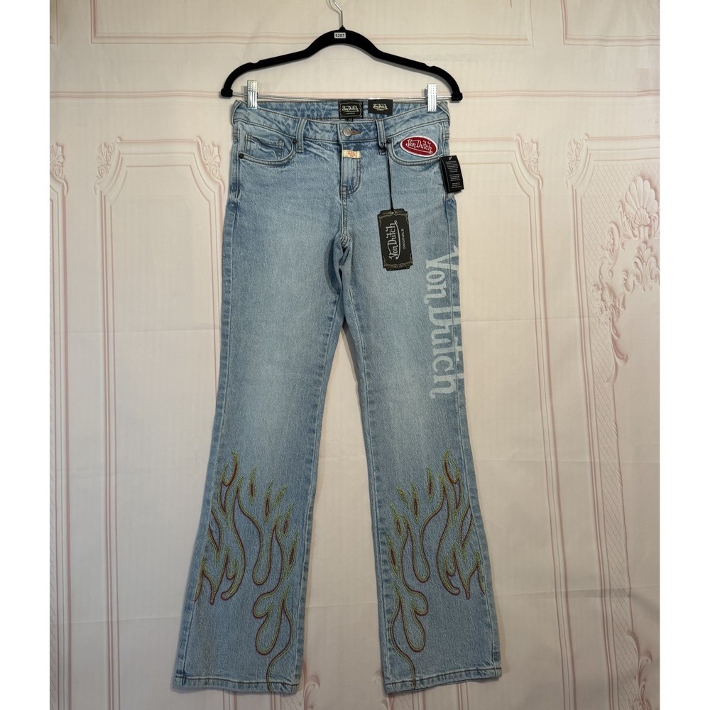 Von Dutch Fire Flame Bootcut Jeans Sz 3 28x31 Blue NWT